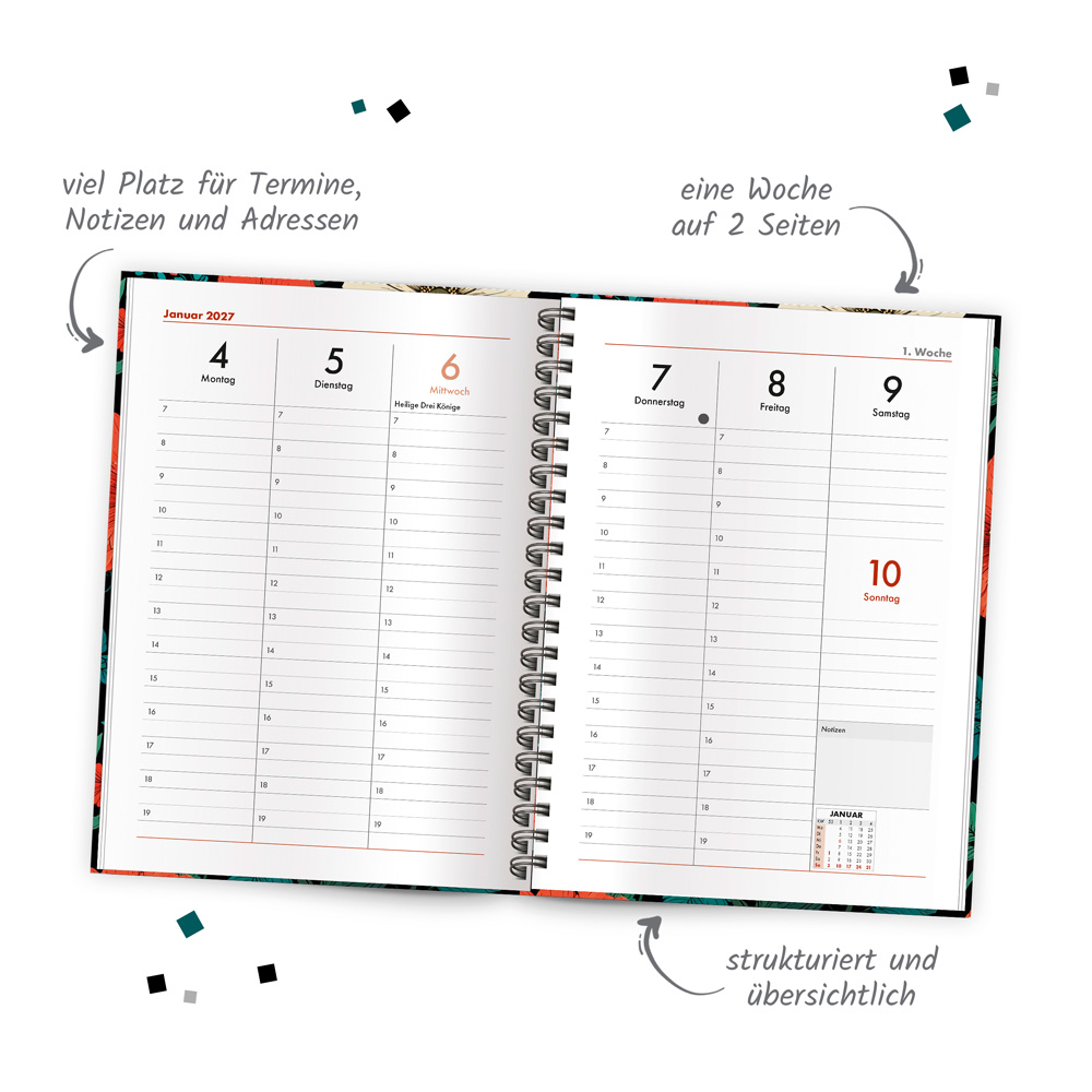 Weitere Ansicht: TRÖTSCH - Wochenplaner A5 mit Wire-O Blumen 2027