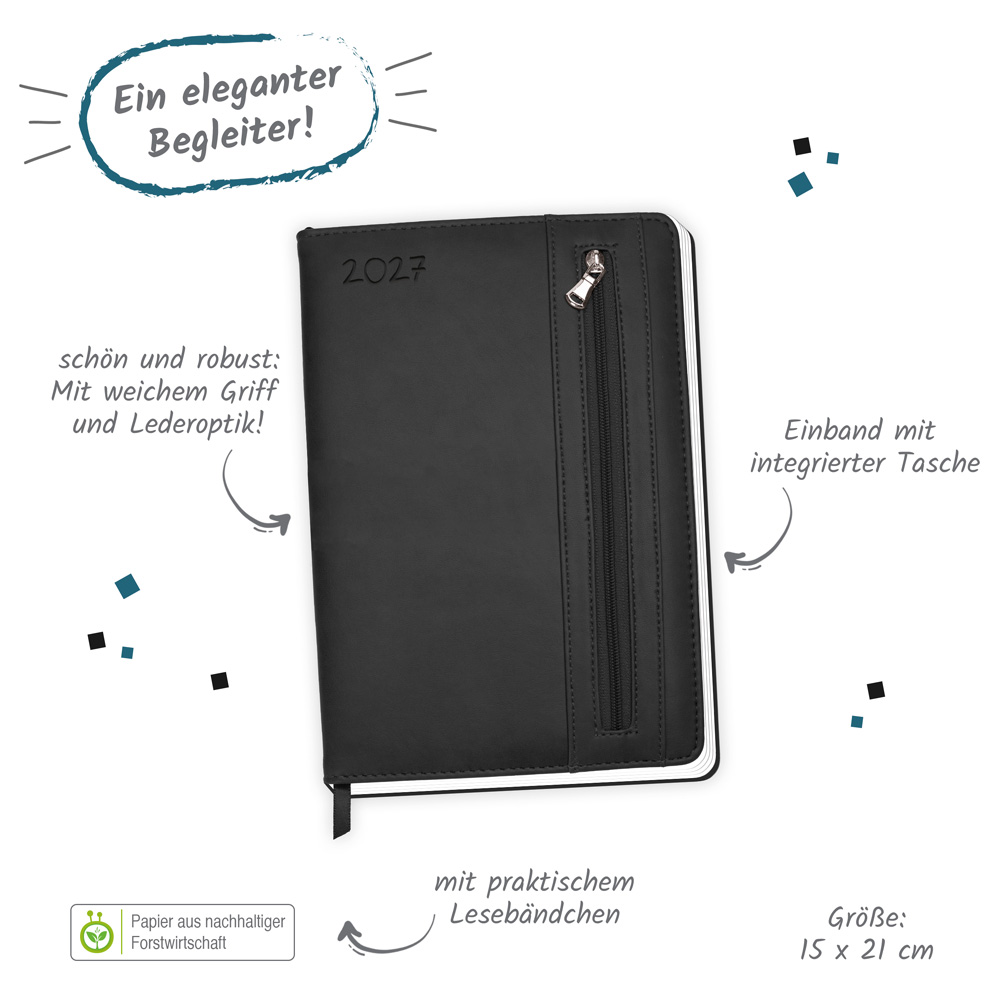 Weitere Ansicht: TRÖTSCH - Wochenplaner A5 mit Tasche Schwarz 2027