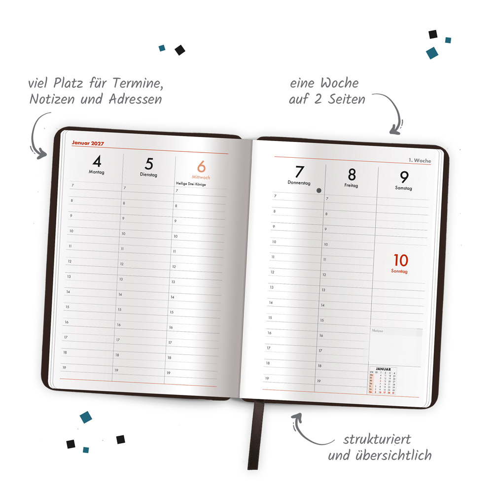 Weitere Ansicht: TRÖTSCH - Wochenplaner A5 mit Tasche Schwarz 2027