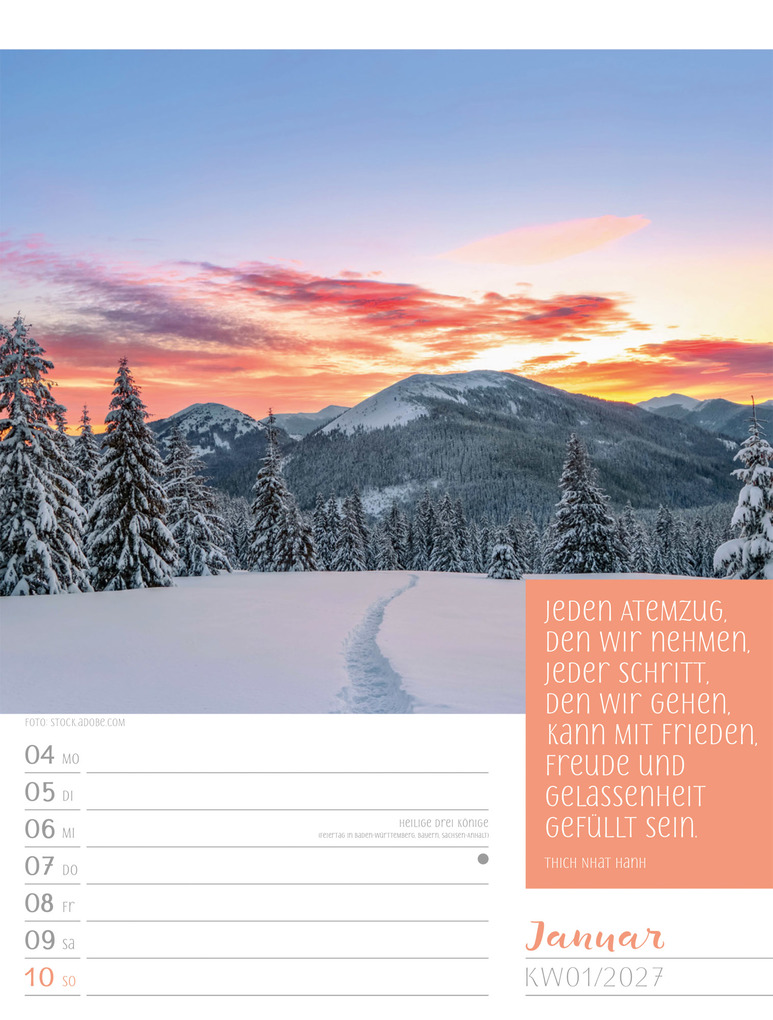 Weitere Ansicht: Augenblicke der Achtsamkeit Wochenplaner Kalender 2027 | Ackermann Kunstverlag GmbH