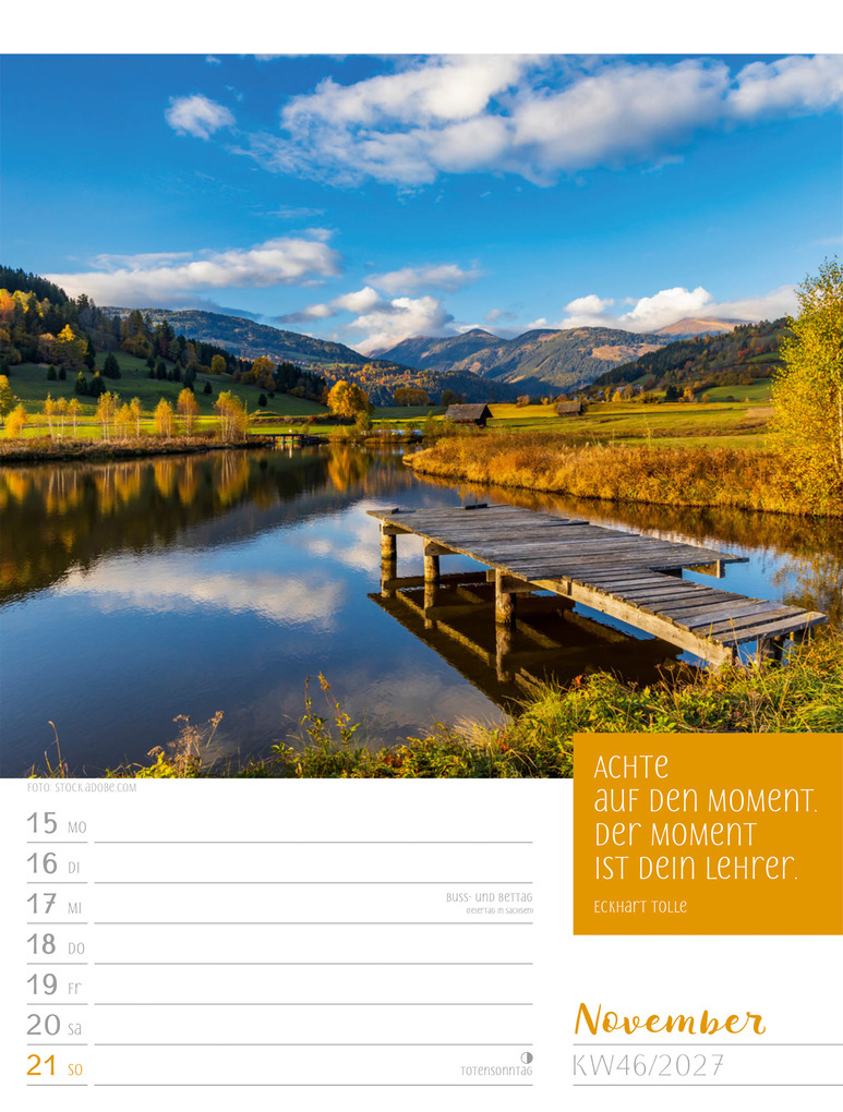 Weitere Ansicht: Augenblicke der Achtsamkeit Wochenplaner Kalender 2027 | Ackermann Kunstverlag GmbH