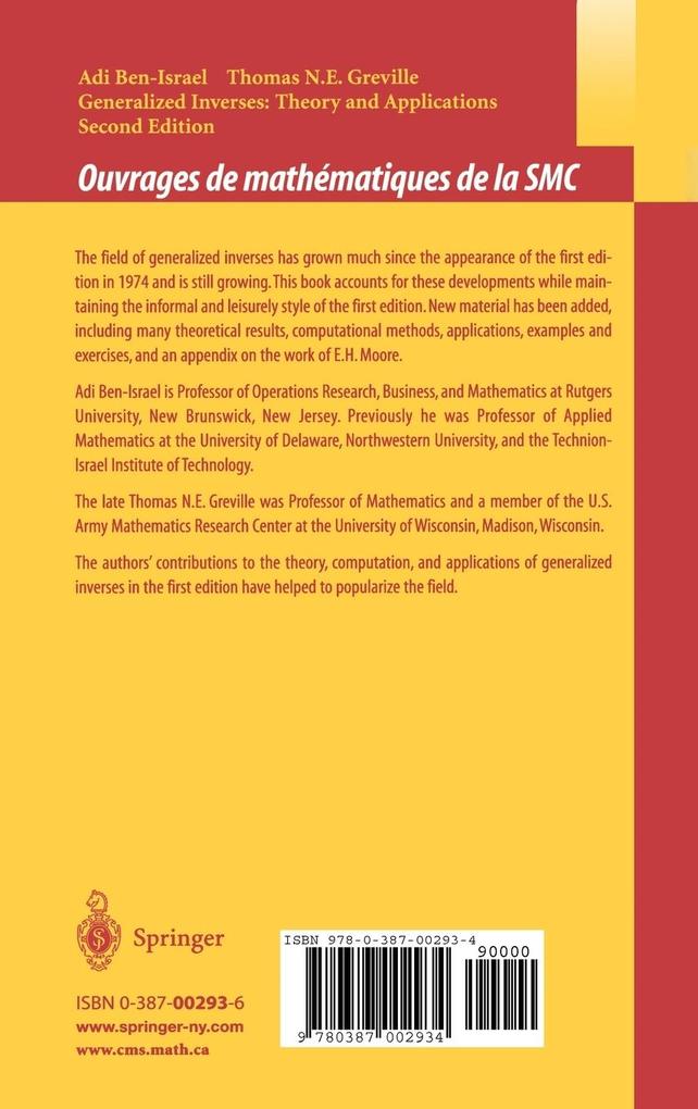 Weitere Ansicht: Generalized Inverses | Adi Ben-Israel, Thomas N.E. Greville