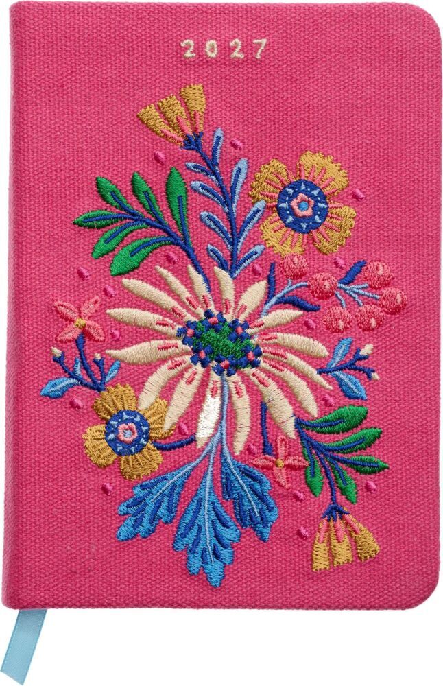 Produktbild: Taschenkalender A6 2027: Blütenmotiv, bestickt, pink