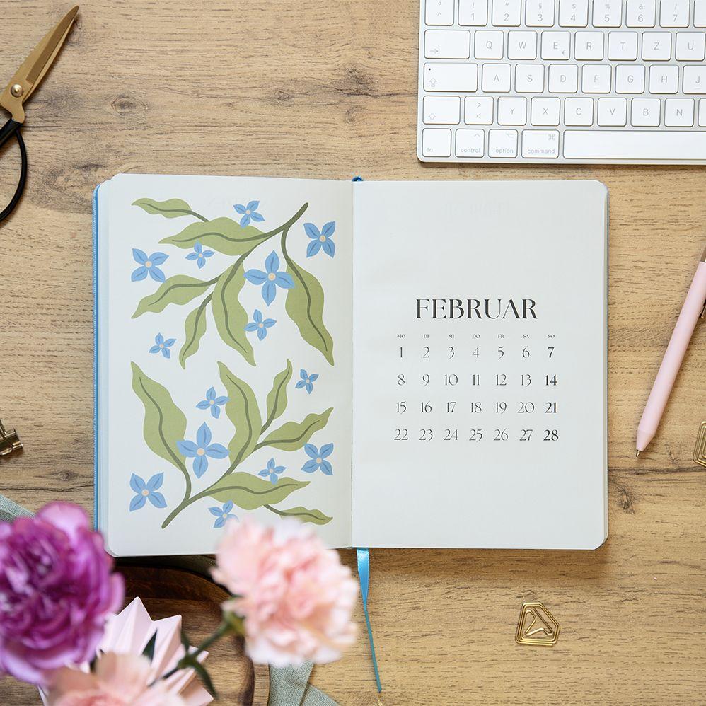 Weitere Ansicht: Taschenkalender A5 2027: Blütenmotiv, bestickt, rosa