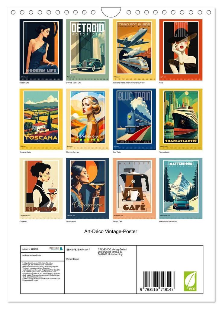 Weitere Ansicht: Art-Déco Vintage-Poster (Wandkalender 2026 DIN A4 hoch), CALVENDO Monatskalender | Calvendo, Werner Braun