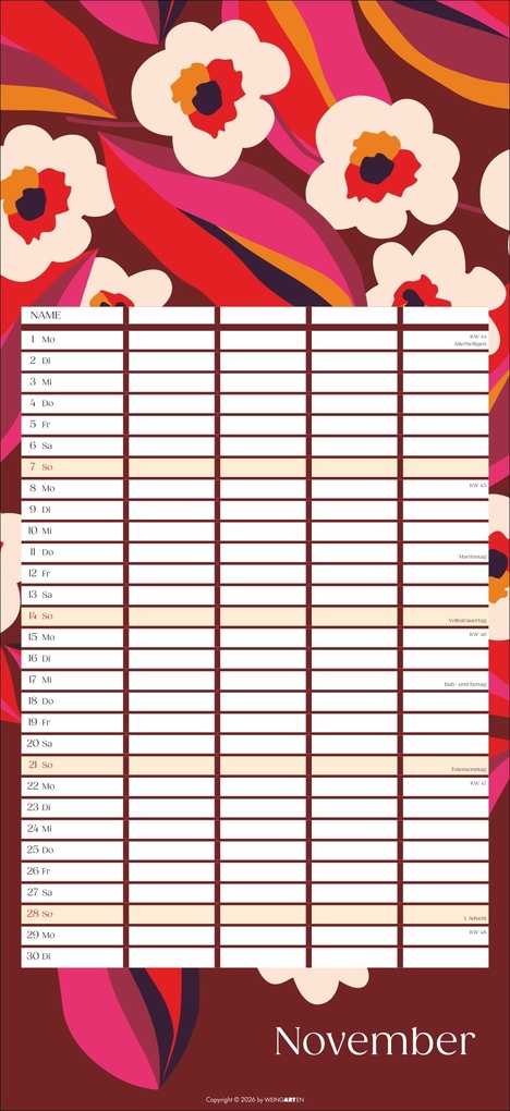 Weitere Ansicht: Floral total Familienplaner 2027