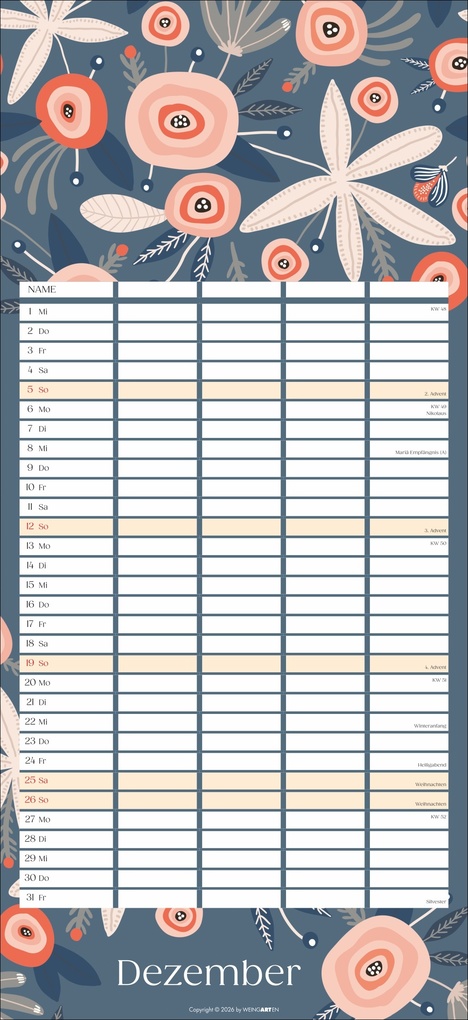 Weitere Ansicht: Floral total Familienplaner 2027