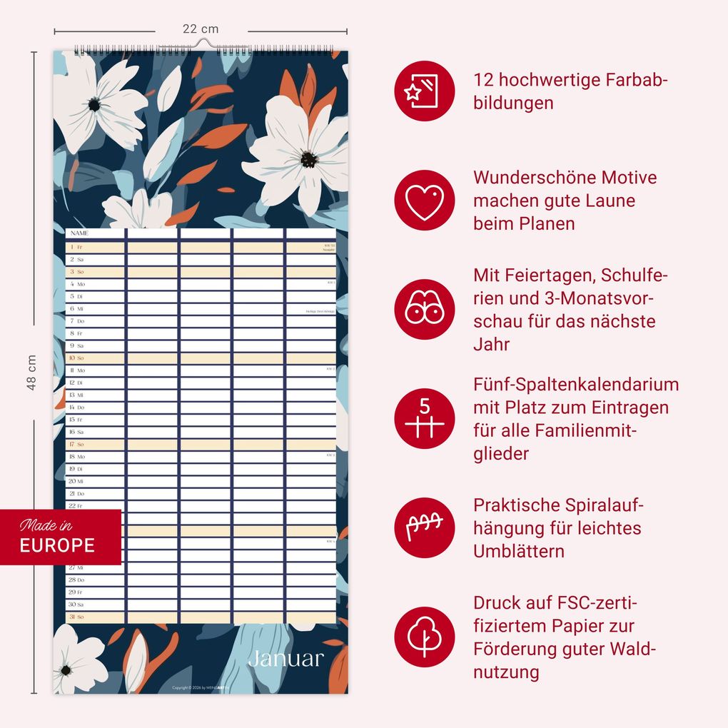 Weitere Ansicht: Floral total Familienplaner 2027