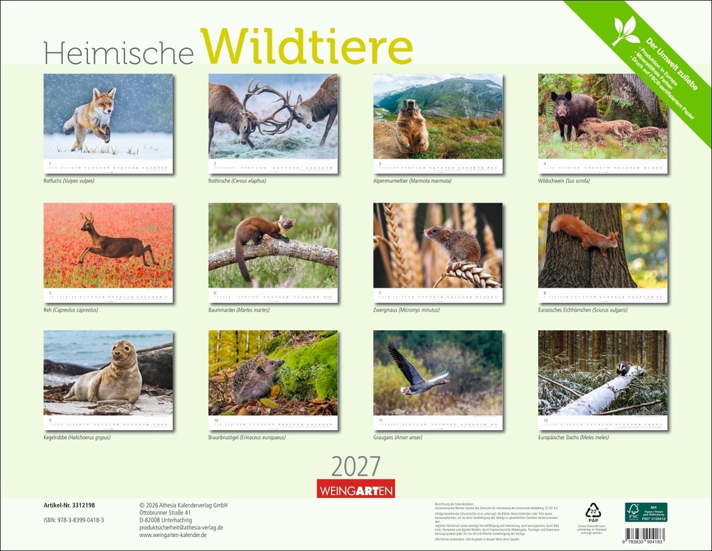 Weitere Ansicht: Heimische Wildtiere Kalender 2027