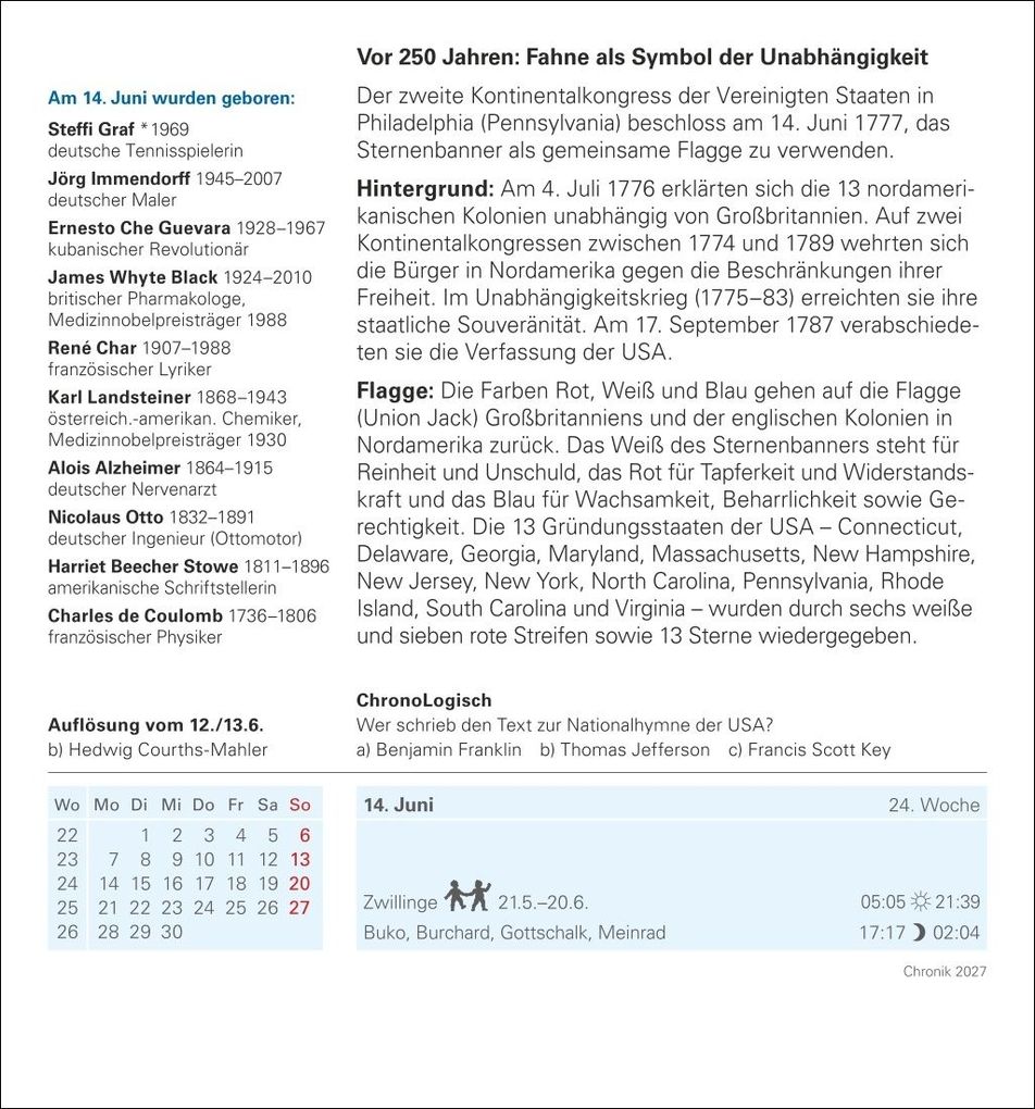 Weitere Ansicht: Chronik Tagesabreißkalender 2027 - Kulturkalender - Personen, Ereignisse, Schauplätze | Berthold Budde