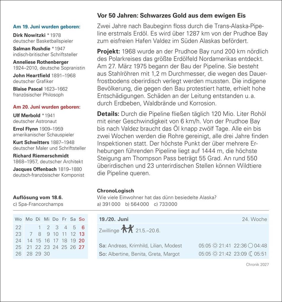 Weitere Ansicht: Chronik Tagesabreißkalender 2027 - Kulturkalender - Personen, Ereignisse, Schauplätze | Berthold Budde