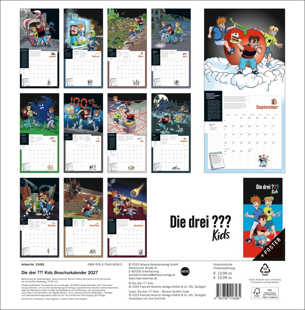 Weitere Ansicht: Die drei ??? Kids Broschurkalender 2027