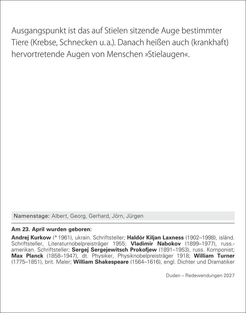 Weitere Ansicht: Duden Das Salz in der (Buchstaben-)Suppe Tagesabreißkalender 2027 - Redewendungen und ihre Bedeutung