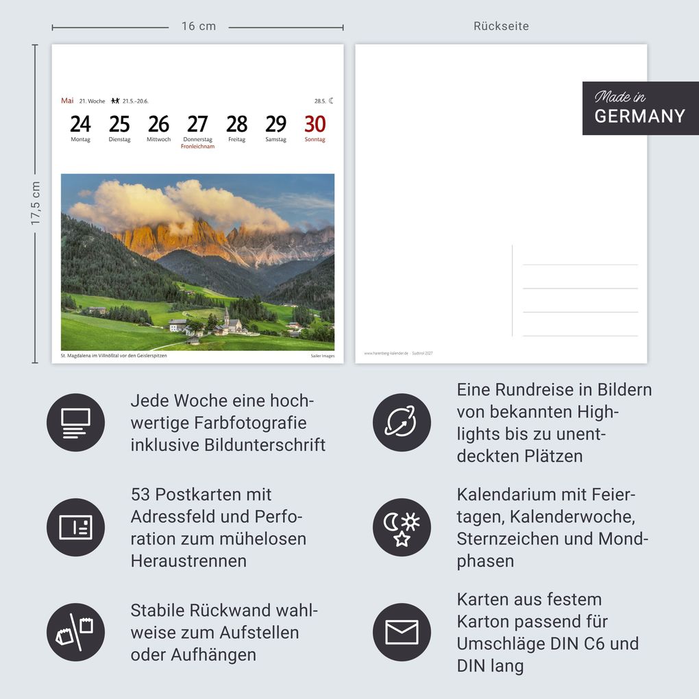 Weitere Ansicht: Südtirol Sehnsuchtskalender 2027 - Wochenkalender mit 53 Postkarten