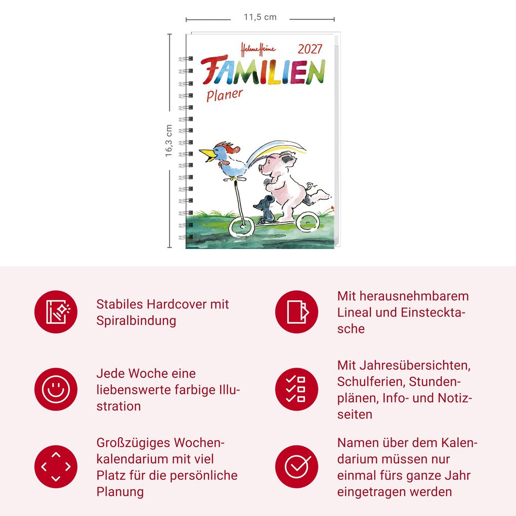 Weitere Ansicht: Helme Heine: Familienplaner-Buch A6 2027 | Helme Heine