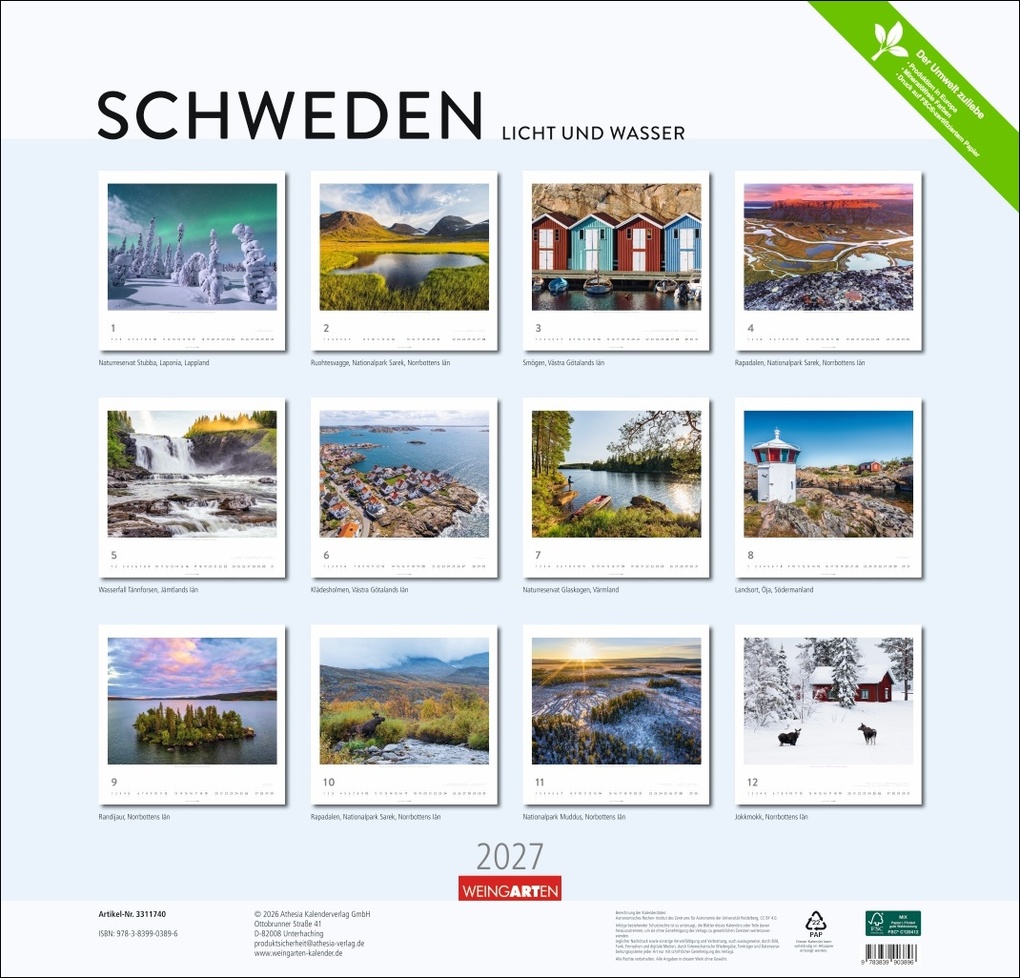 Weitere Ansicht: Schweden Kalender 2027 - Licht und Wasser