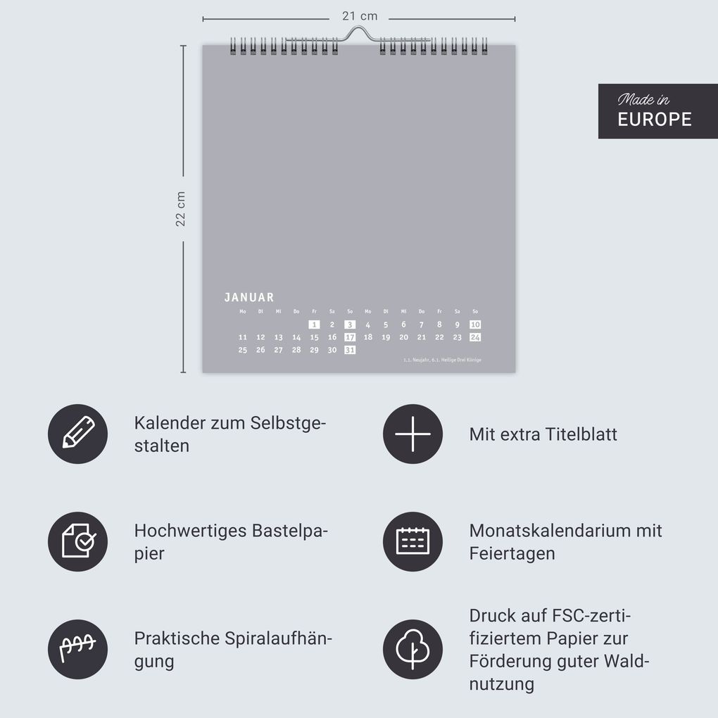 Weitere Ansicht: Premium-Bastelkalender silbergrau mittel 2027