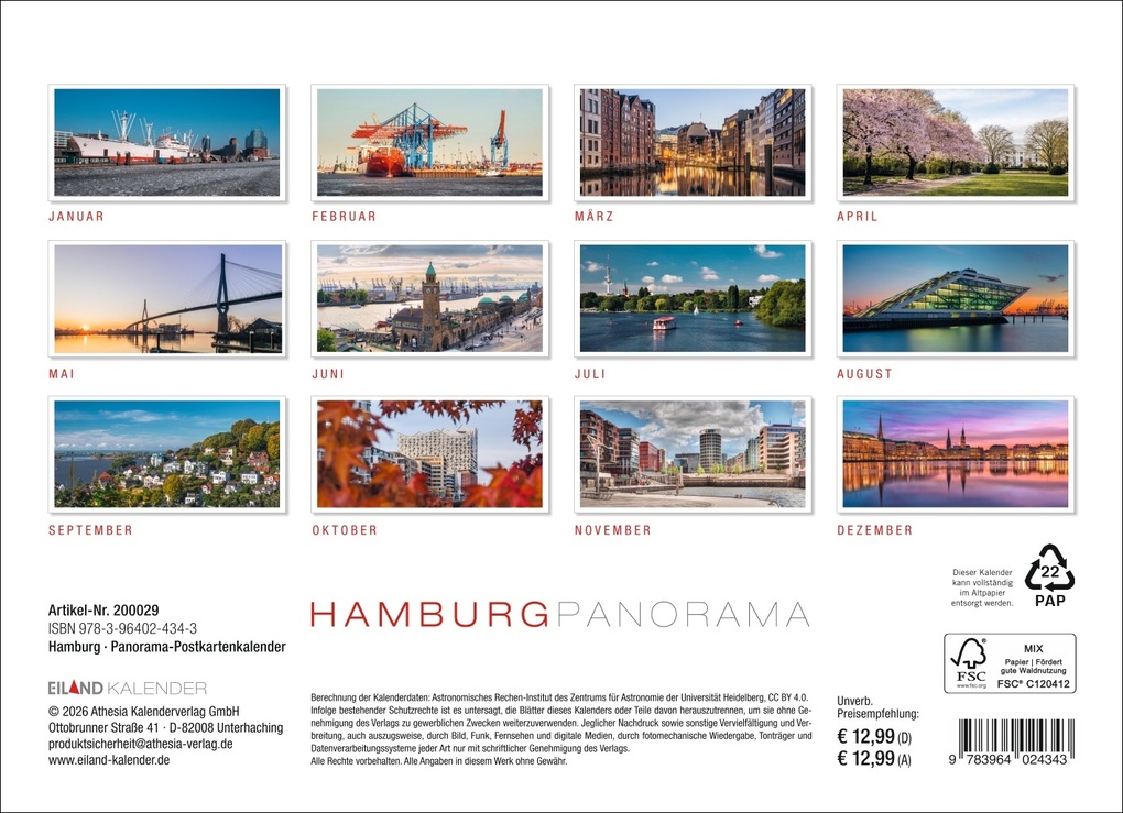 Weitere Ansicht: Hamburg Panorama-Postkartenkalender 2027