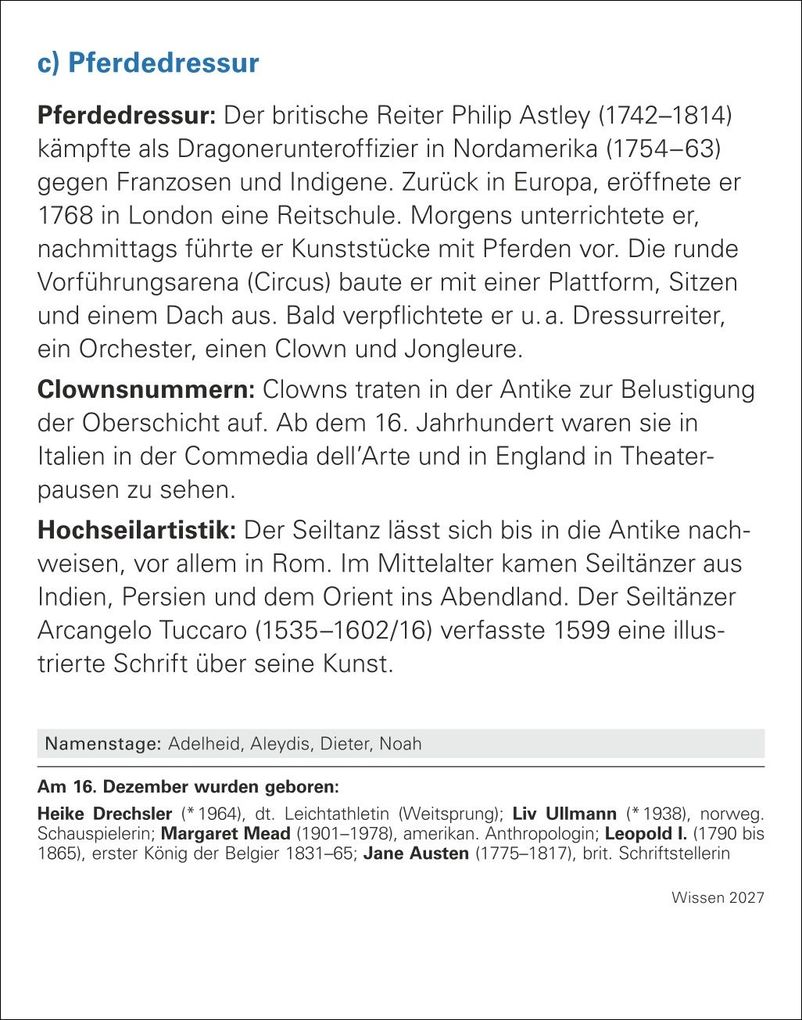 Weitere Ansicht: Wissen Tagesabreißkalender 2027 - Quizfragen aus Geschichte, Politik, Kultur, Technik und Sport | Berthold Budde