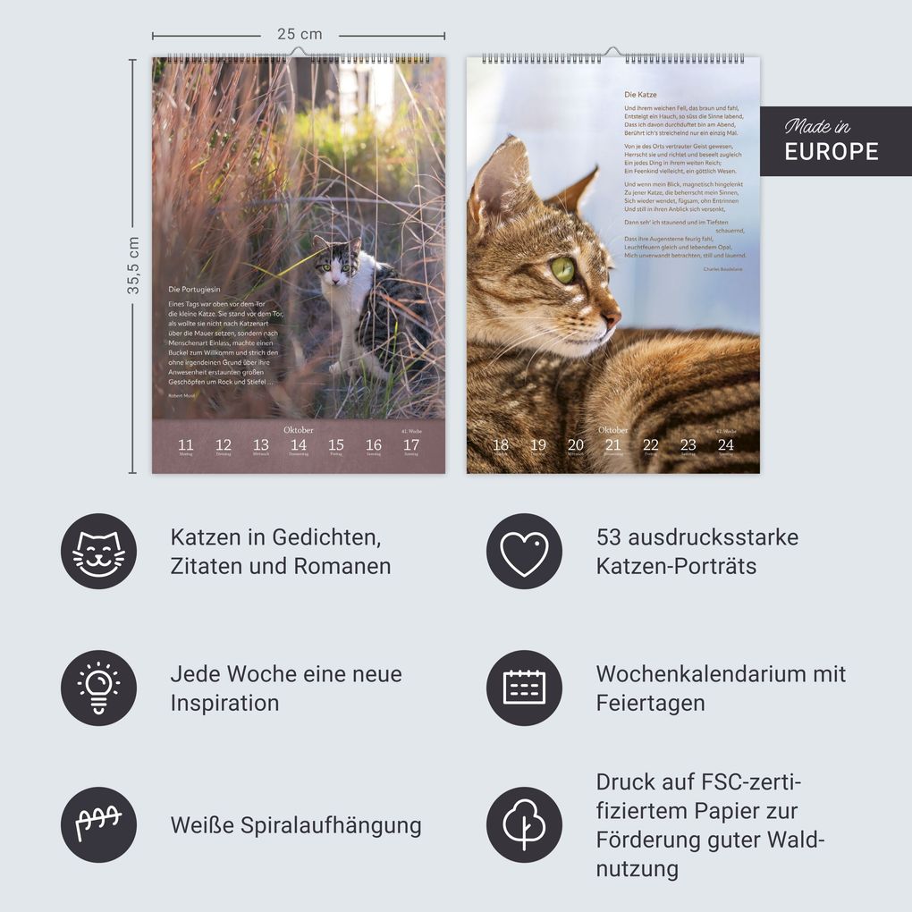 Weitere Ansicht: Literaturkalender Katzen Wochen-Kulturkalender 2027