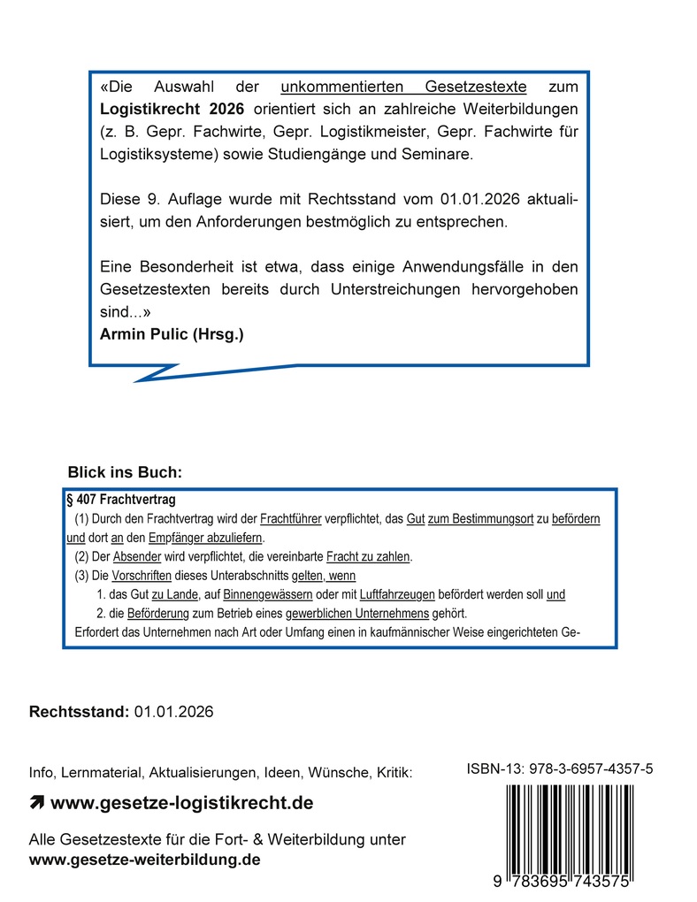 Weitere Ansicht: Logistikrecht 2026