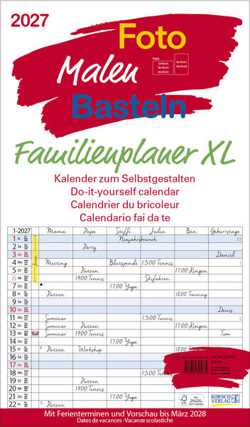 Produktbild: Foto-Malen-Basteln Familienplaner XL 2027