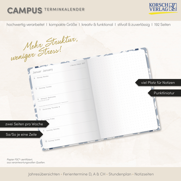 Weitere Ansicht: Terminkalender Campus Blätter 18 Monate 2027/2028