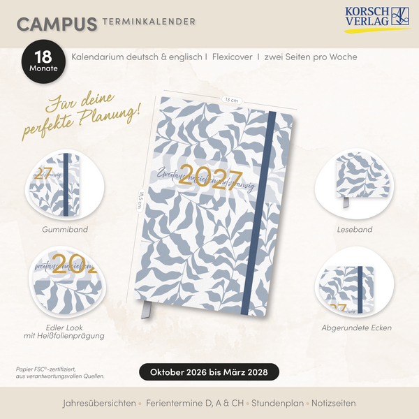Weitere Ansicht: Terminkalender Campus Blätter 18 Monate 2027/2028