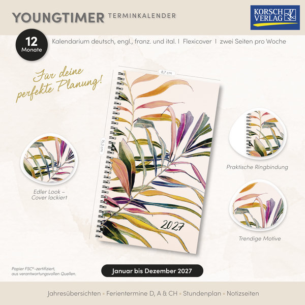 Weitere Ansicht: Taschenkalender Youngtimer Palmblätter 2027