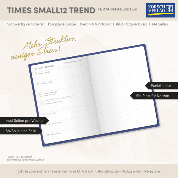 Weitere Ansicht: Buchkalender Times Small12 Trend Mandelblüte 2027