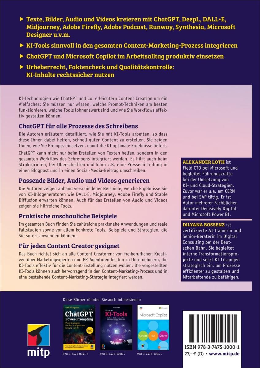 Weitere Ansicht: Content Creation mit generativer KI | Alexander Loth, Dilyana Bossenz
