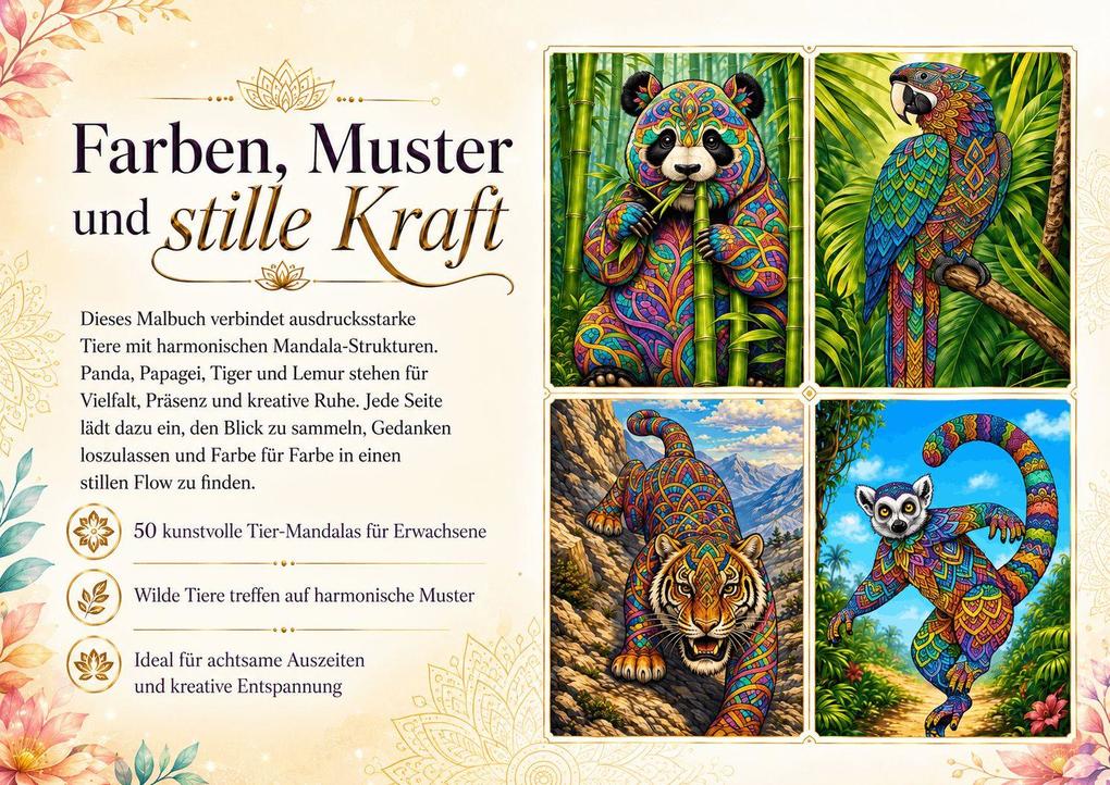 Weitere Ansicht: Mandala Tiere Malbuch für Erwachsene mit 50 schönen Ausmalmotiven | Josef Mickey Müller