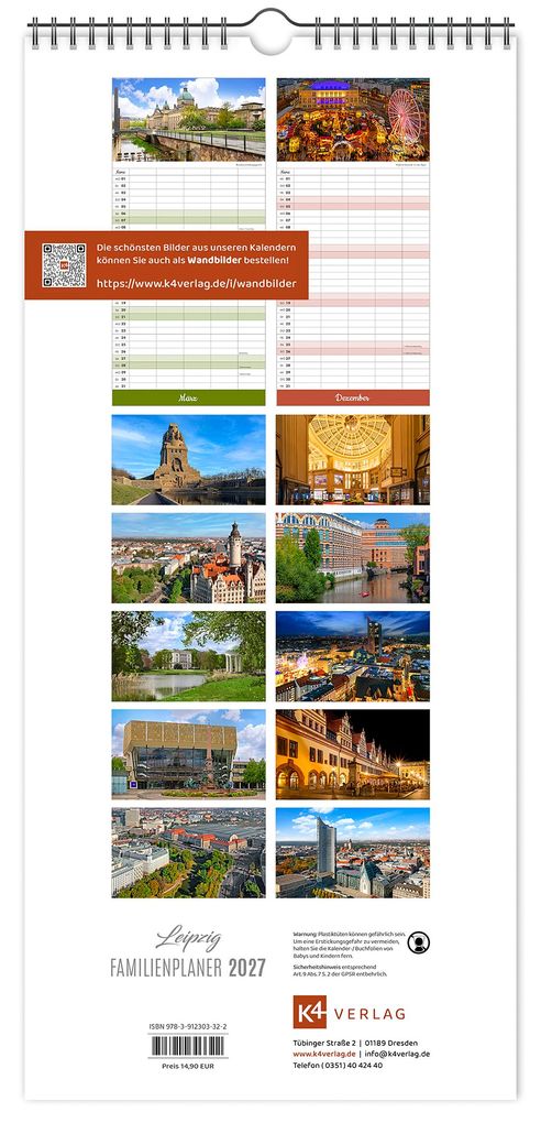 Weitere Ansicht: Kalender Familienplaner Leipzig 2027 | Peter Schubert, K4 Verlag