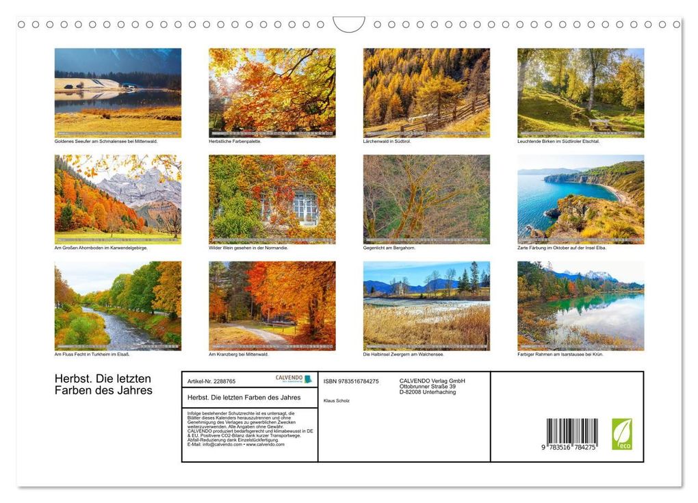 Weitere Ansicht: Herbst. Die letzten Farben des Jahres (Wandkalender 2027 DIN A3 quer), CALVENDO Monatskalender | Klaus Scholz, Calvendo