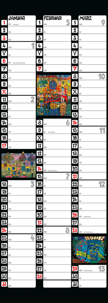 Weitere Ansicht: Hundertwasser Streifenkalender Art 2027 | Friedensreich Hundertwasser
