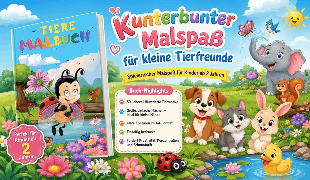 Weitere Ansicht: Tiere Malbuch für Kinder ab 2 Jahren mit 50 schönen Tiermotiven zum Ausmalen | Josef Mickey Müller