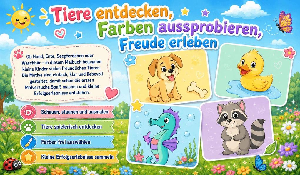 Weitere Ansicht: Tiere Malbuch für Kinder ab 2 Jahren mit 50 schönen Tiermotiven zum Ausmalen | Josef Mickey Müller
