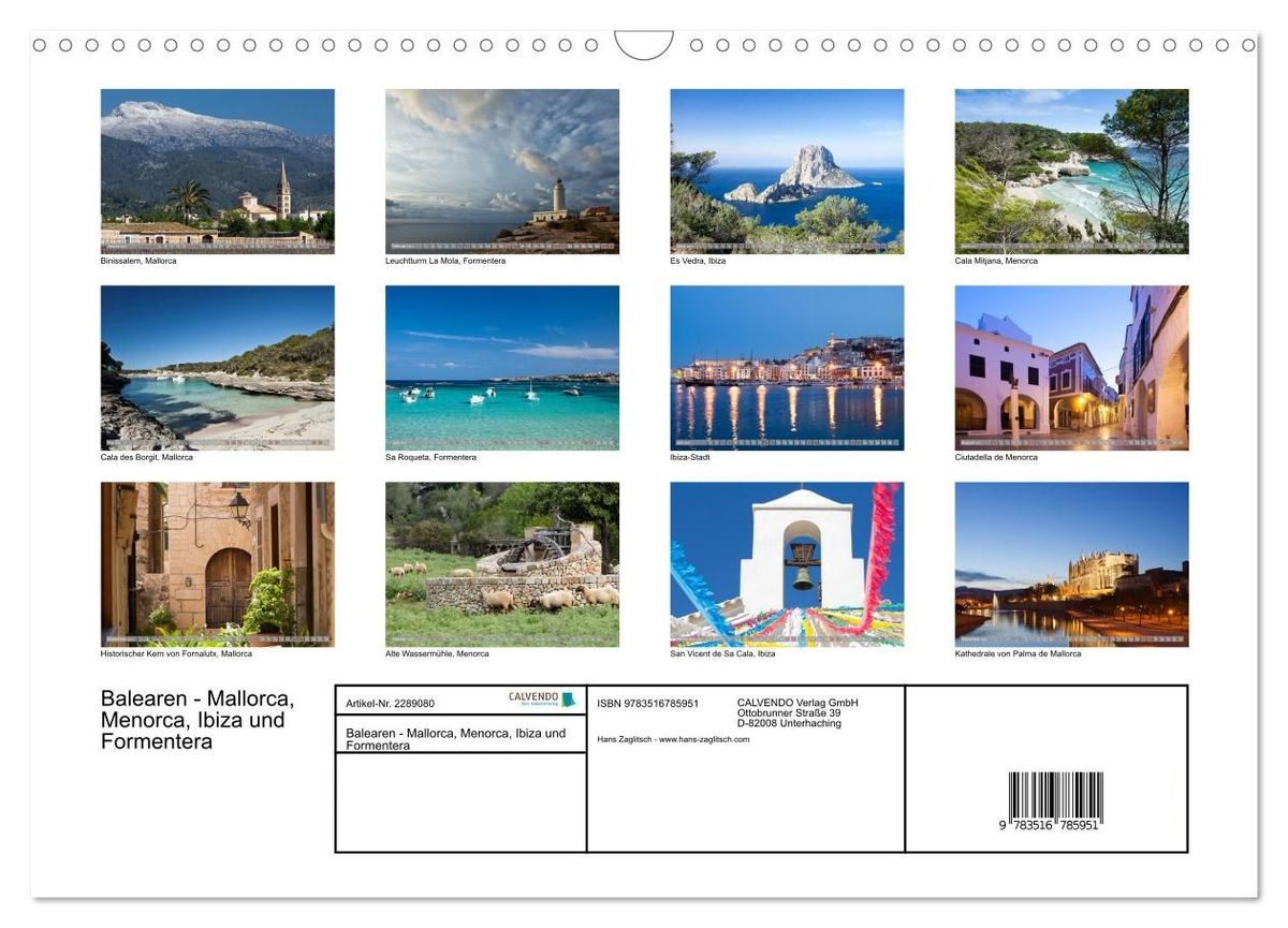 Weitere Ansicht: Balearen - Mallorca, Menorca, Ibiza und Formentera (Wandkalender 2027 DIN A3 quer), CALVENDO Monatskalender | Hans Zaglitsch - www.hans-zaglitsch.com, Calvendo