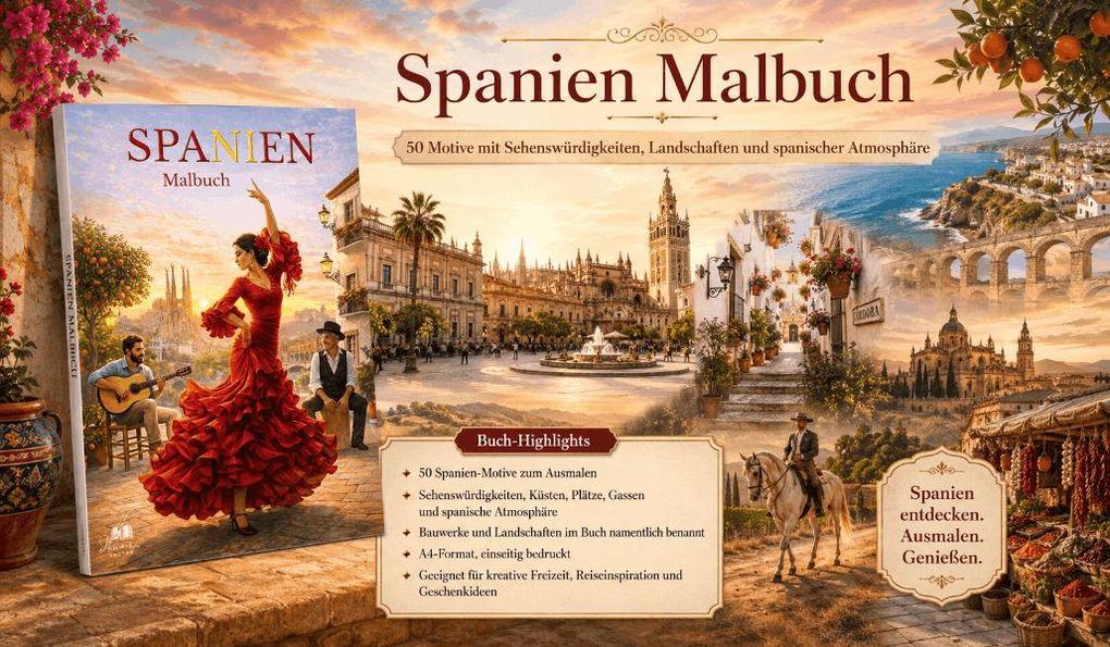 Weitere Ansicht: SPANIEN Malbuch für Erwachsene mit 50 wunderschönen Ausmalmotiven | Josef Mickey Müller
