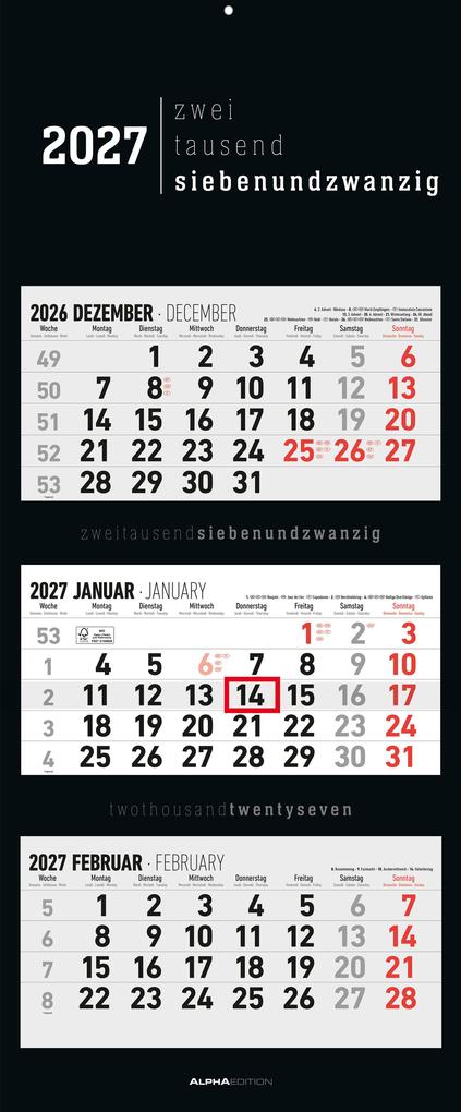 Produktbild: 3-Monatskalender Black 2027 | Neumann Verlage GmbH & Co. KG