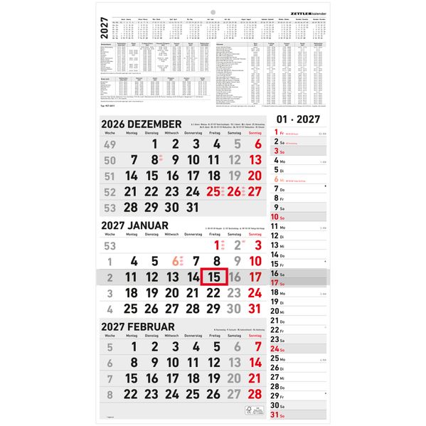 Produktbild: 3-Monatskalender Kombi 2027 | Neumann Verlage GmbH & Co. KG