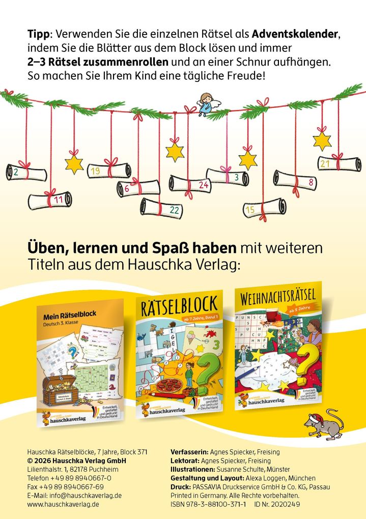 Weitere Ansicht: Weihnachtsrätsel - Rätselblock ab 7 Jahre | Agnes Spiecker