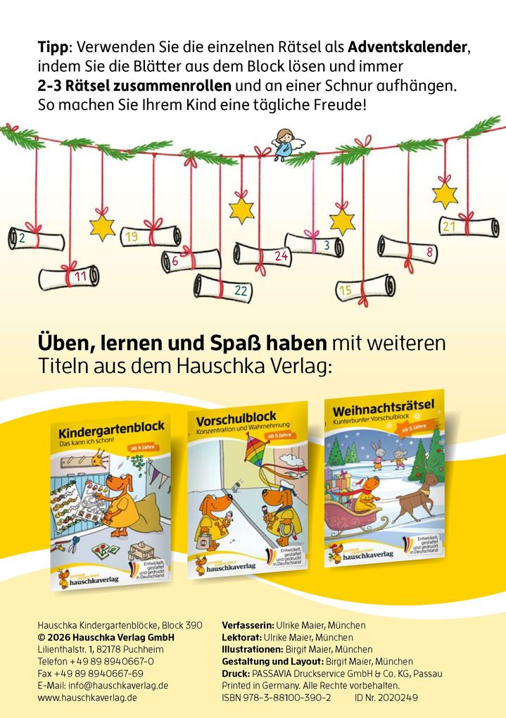 Weitere Ansicht: Weihnachtsrätsel - Kunterbunter Kindergartenblock ab 4 Jahre | Ulrike Maier