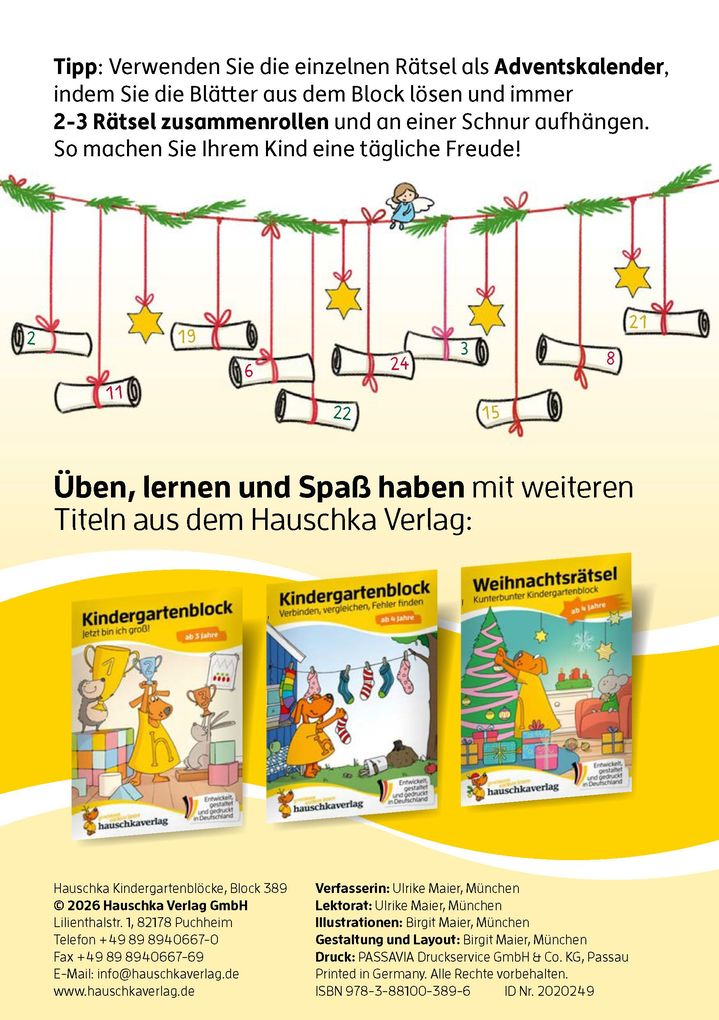 Weitere Ansicht: Weihnachtsrätsel - Kunterbunter Kindergartenblock ab 3 Jahre | Ulrike Maier