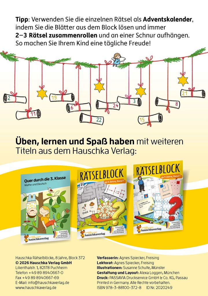 Weitere Ansicht: Weihnachtsrätsel - Rätselblock ab 8 Jahre | Agnes Spiecker