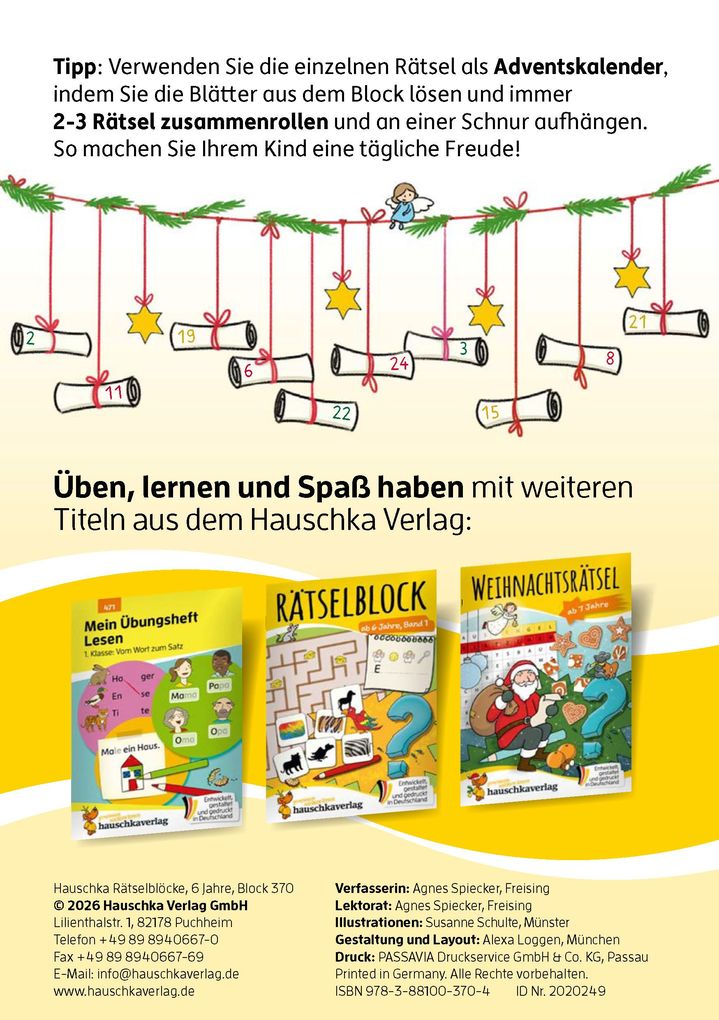 Weitere Ansicht: Weihnachtsrätsel - Rätselblock ab 6 Jahre | Agnes Spiecker