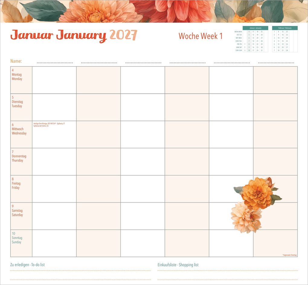 Weitere Ansicht: Familienwochenkalender Flowers 2027 | Neumann Verlage GmbH & Co. KG