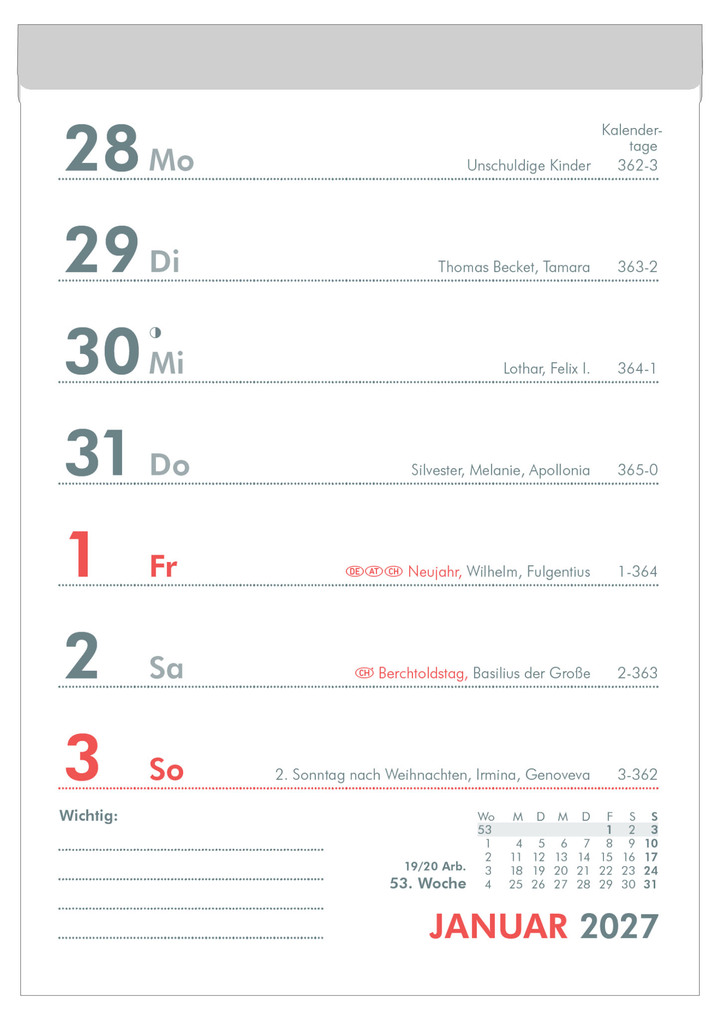 Weitere Ansicht: Wochenabreißkalender 2027 | Neumann Verlage GmbH & Co. KG