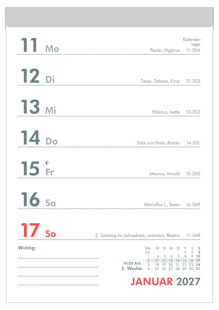 Weitere Ansicht: Wochenabreißkalender 2027 | Neumann Verlage GmbH & Co. KG