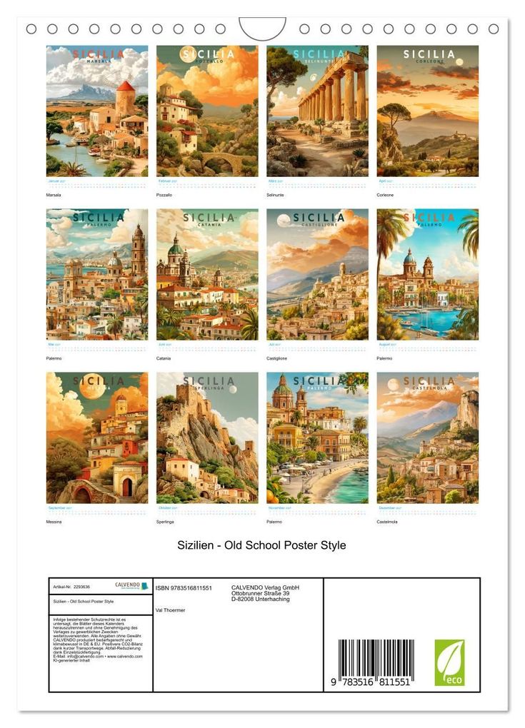 Weitere Ansicht: Sizilien - Old School Poster Style (Wandkalender 2027 DIN A4 hoch), CALVENDO Monatskalender | Val Thoermer, Calvendo